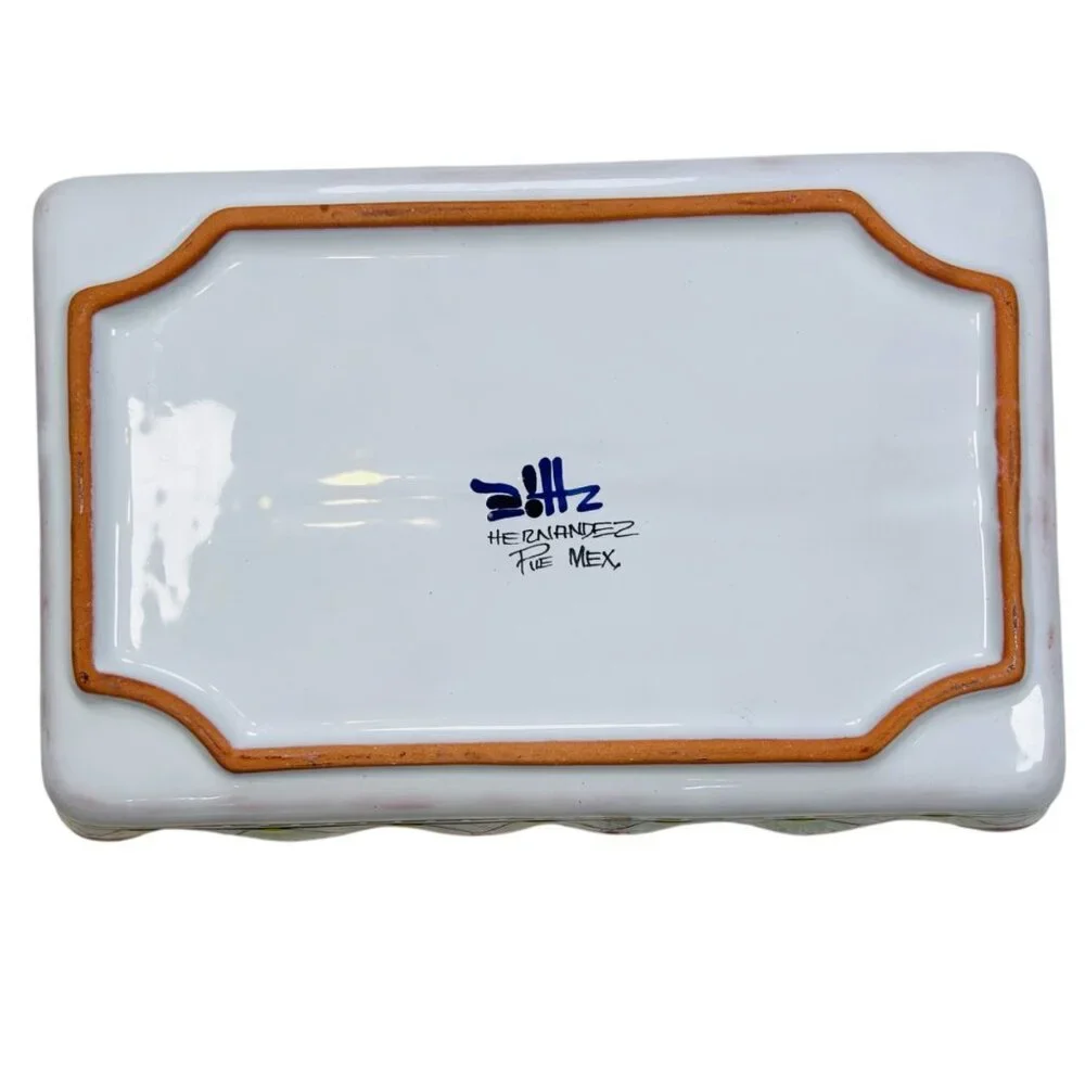 Hernandez Pue Mexico Talavera Signed Pottery Casserole Dish Dinnerware